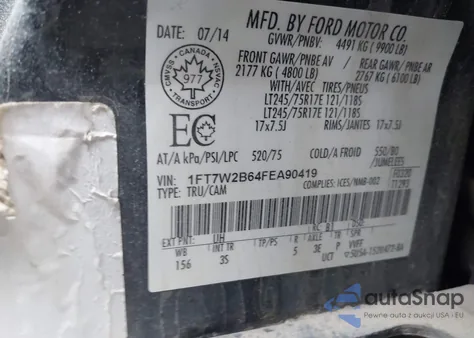 2015 Ford F-250 Xlt из США, поврежденный, VIN 1FT7W2B64FEA90419